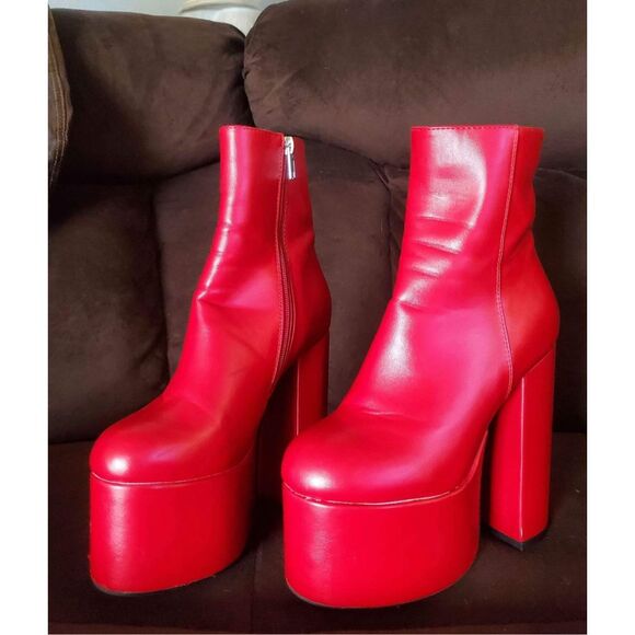 Sz 5 lamoda Platform boots Heels Red Retro GoGo Dolls Kill Shoes Chunky Platform - Picture 1 of 6